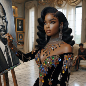 In a high-class, elegantly decorated studio, a very light-skinne...