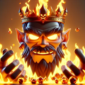 As the flames rise, the demon king awakens. His molten stare bur...