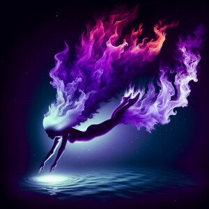 Create a ombre purple fire in the shape of a women diving into a...