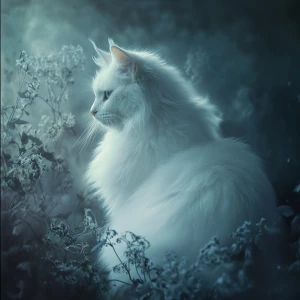 A chillingly elegant phantom feline, its ghostly form materializ...