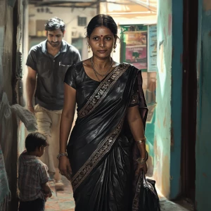 Create a digital art piece depicting a 54-year-old Gujarati hous...