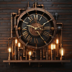 Clock of wall with light behind with industrial metal finish. Ma...