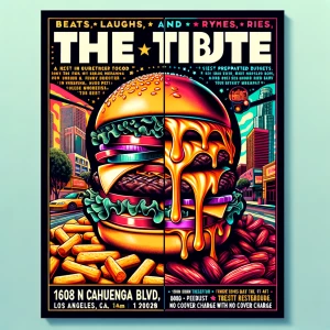 For the "Beats Laughs and Rhymes" event at The Tribute Bar, here...