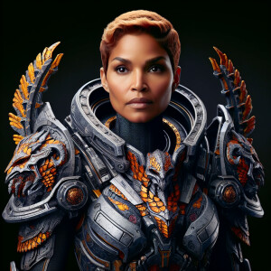A beautiful woman from the “Monster Hunter” series with tan skin...