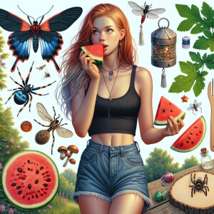 Photorealistic image. A long ginger haired, fair skinned, woman....