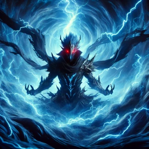 Portray Zoom as a menacing figure emerging from a vortex of swir...