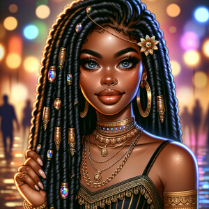Street art style of a beautiful African American slim thick tan...