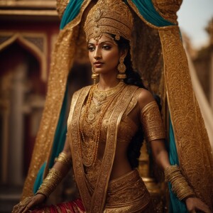 Design an image of a slender ancient princess sculpture adorned...