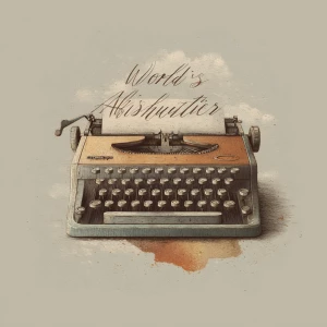 Minimalist vintage illustration of a retro typewriter with bold...