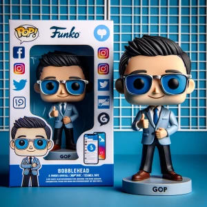 Crie uma imagem de uma versão Funko de Mark Zuckerberg dentro de...