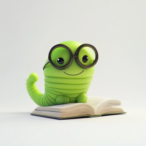 Create an image of a vivid green, happy worm with a charming smi...