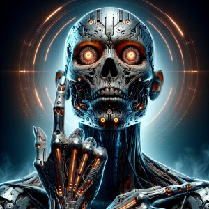 A digitally enhanced draugr, exuding a futuristic aura amidst an...