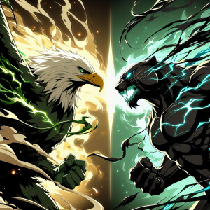 Green and Gold colored Bald Eagle. Eagle has a powerful glowing...