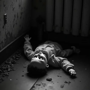 Eerie black and white photograph capturing an abandoned evil  do...