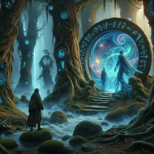 "Imagine an ancient, mystical forest, its trees towering and shr...