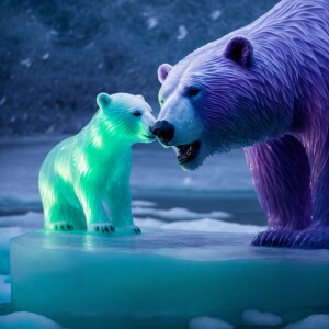 A hyper-realistic digital artwork of a ice sculpture depicting m...