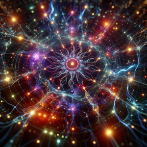 In the heart of a shimmering cybernetic world, a majestic biolum...