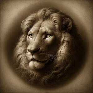 A hyper-ultra-photorealistic portrait of a lion in a peaceful, contemplative pose, with its eyes wide open. The subtle lighting accentuates the soft fur texture and serene expression against a minimalist black background. Created Using: precision in capturing the softness of the fur, subtle shadow play for depth, serene mood, glibatree prompt, emphasis on the tranquil aspect of the lion's demeanor, high contrast to emphasize form and detail, minimalist aesthetic for focus --ar 1:1