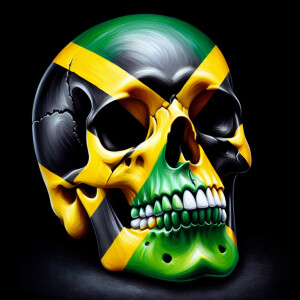 Human skull with Jamaican colors