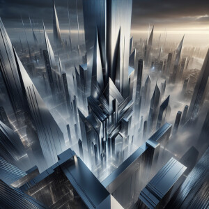 In a surreal silvery dreamscape, sharp angles of urban geometry...