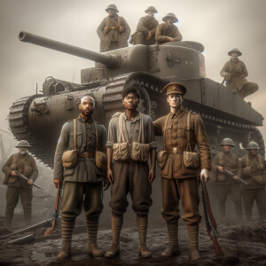 Digital matte painting, hyper realistic, wide angle 3 world war...