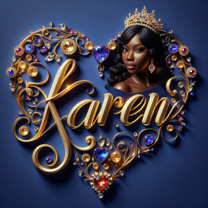 VCraft a 3-D image showcasing the name 'KAREN' in a luxurious go...