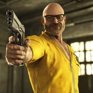 White muscular thin man with beard, big chin, smile and cheekbon...