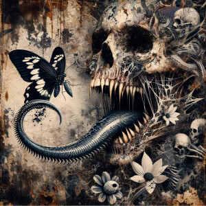 A dark, eerie, and horror-themed digital art depiction of the us...