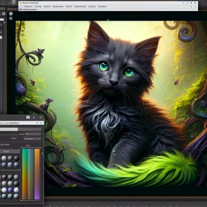 Black and lime green kitten detailed matte painting, deep color,...