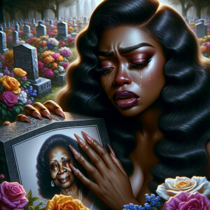 A beautiful light-skinnedb African-American woman with long wavy...