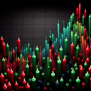 Create a stock chart with a pitch black background featuring onl...