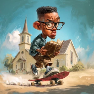 Create a humorous, caricature, image featuring an attractive you...