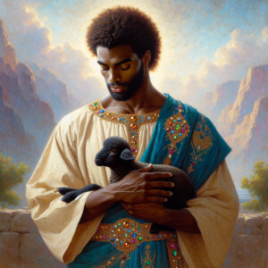Oil painting of an African-American man resembling Jesus Christ,...