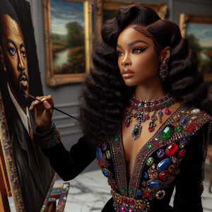 In a high-class, elegantly decorated studio, a very light-skinne...