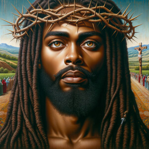 Create a re-realistic to face of an African-American Jesus Chris...