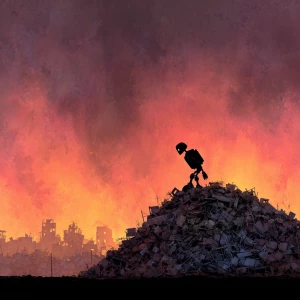 A small, completely black silhouette of a robot similar in size...