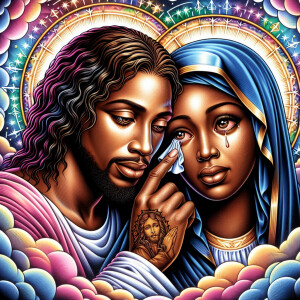 Ensure that the image distinctly represents both Jesus Christ an...