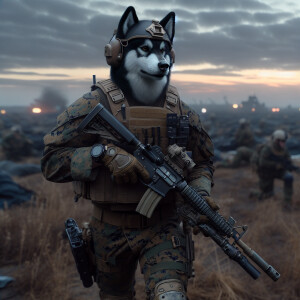 Create a realistic picture of a humanoid husky as a United State...