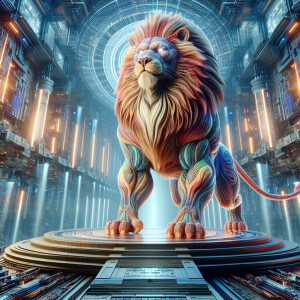 Imagine/ A futuristic Lion with Extra Huge Muscles and veins pop...