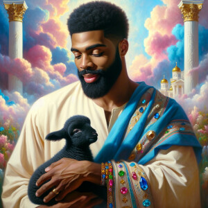 Oil painting of an African-American man resembling Jesus Christ,...