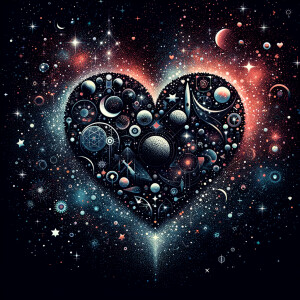 Black background, covered in tiny stars and tiny celestial shape...