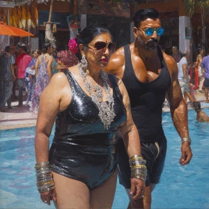 Hyperrealism oil painting,
a punjabi  curvy mother in law, in he...