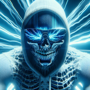 8k resolution, cinematic photo image of a glass blown blue menac...