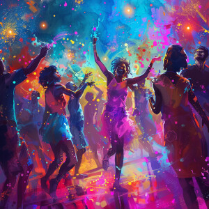 Black People partying in the futuristic utopia