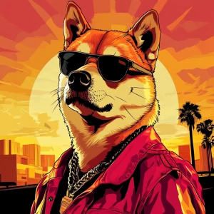 MEME DOGE in GTA art style — — in the style of a Grand Theft Au...