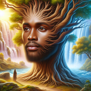 Create a hyper-realistic 3-D oil painting of a tree integrated w...