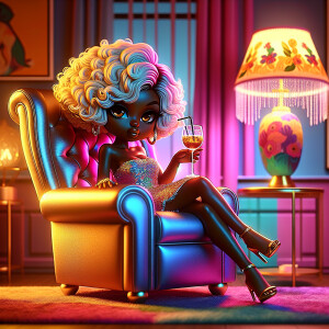 Airbrush style: A luxurious living g room with a colorful reclin...