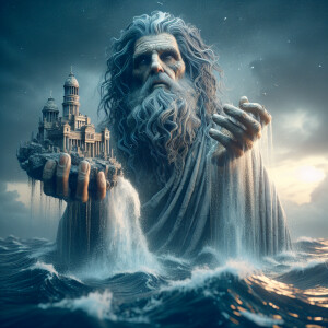 3d realistic Old Male with long curly Gray hair, rising from the...