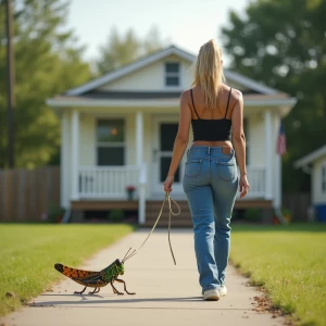 A person is standing in their front yard and sees A woman walkin...