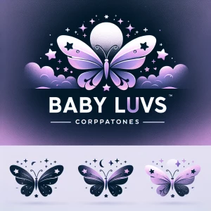 Logo BABY LUVS in 3 different style and fonts. Butterfly theme p...